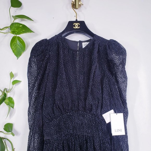 Lini Dress Size XS Puffed Fit Flare Short Mini Black Sheer Burnout Gemma $398 - Picture 7 of 15